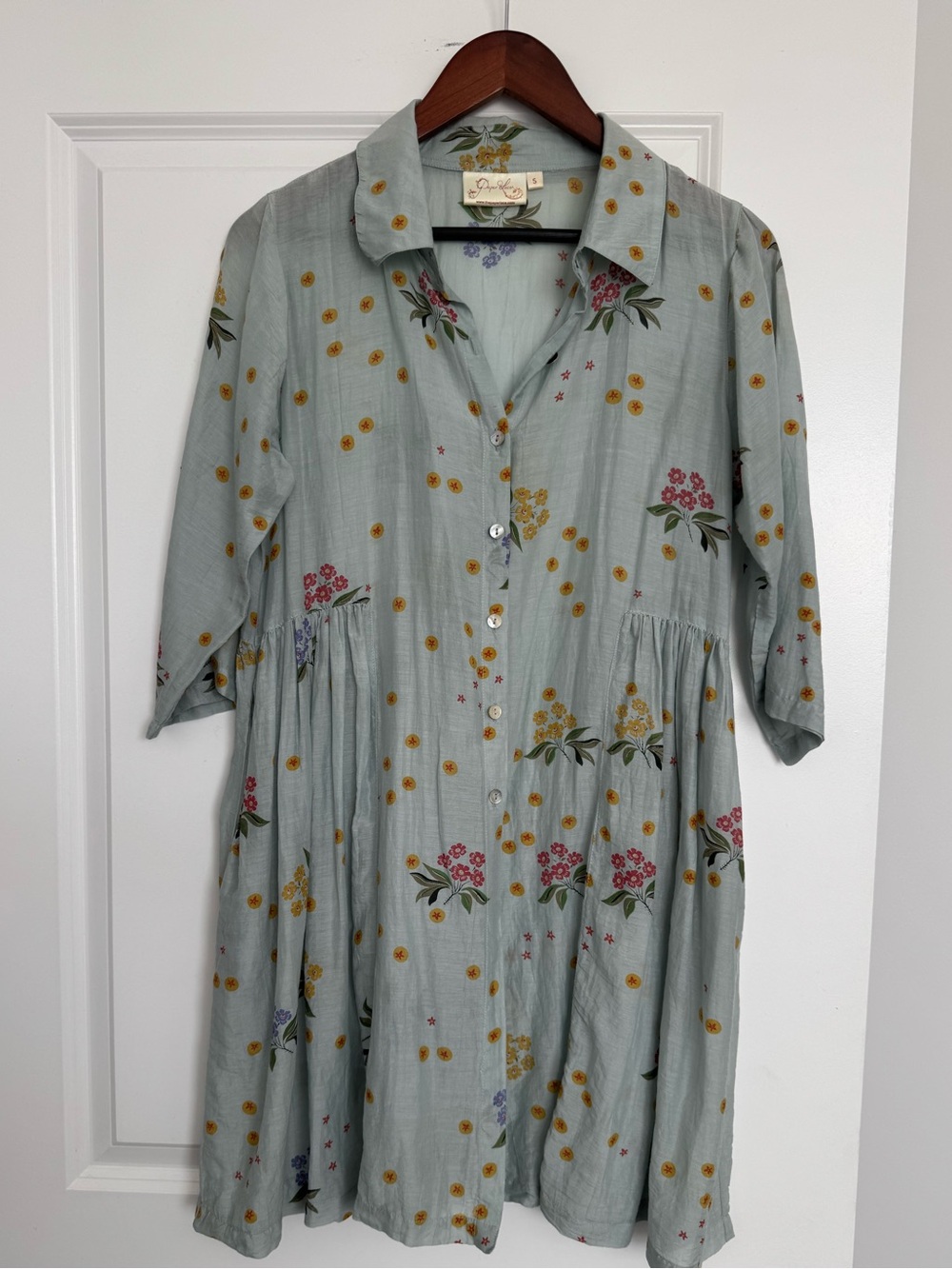 Paper Lace cotton/silk floral dress Sage -small